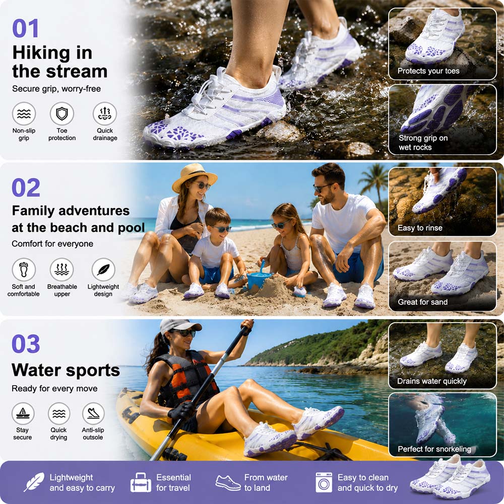 Unisex Barefoot Water Shoes | Inflatable Self-Rescue System | Treats Athlete’s Foot | Memory Foam Arch Support | Waterproof, Breathable & Sand-Resistant | Ultra-Lightweight Quick-Drying Aqua Shoes
