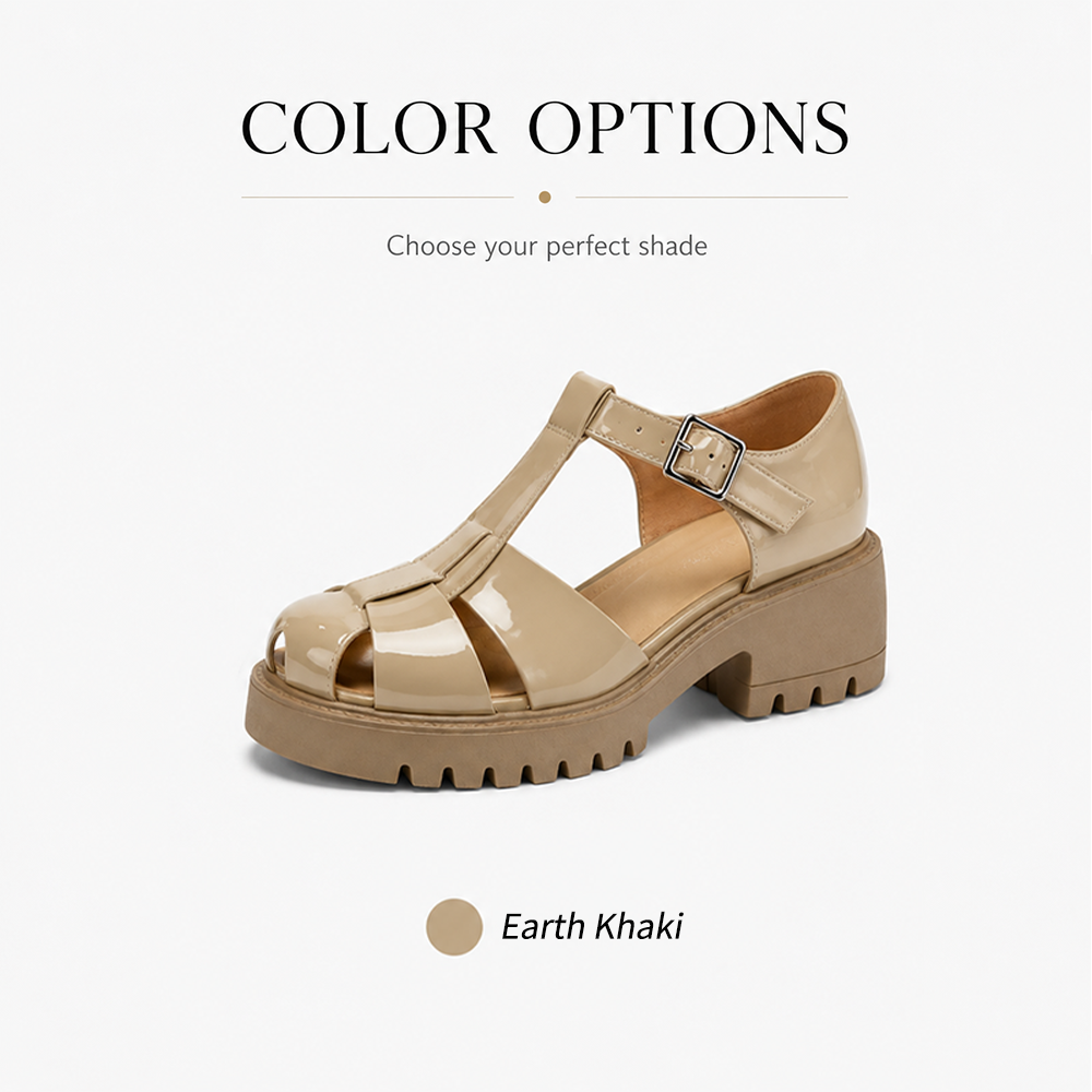 Women’s Arch-Support Chunky Platform Mary Jane Fisherman Sandals, Glossy Patent Leather T-Strap Caged Shoes with Posture-Lifting Fit, Foot-Friendly Comfort, Adjustable Buckle & 2–3cm Slimmer-Looking Lug Sole