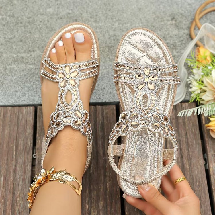 ✨ Women's Bohemian Rhinestone Sandals – Ultimate Comfort, Elastic Strap & Summer Elegance