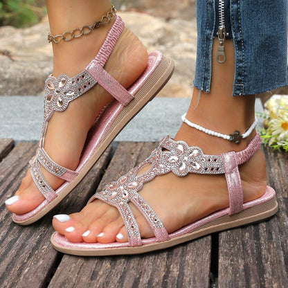 ✨ Women's Bohemian Rhinestone Sandals – Ultimate Comfort, Elastic Strap & Summer Elegance