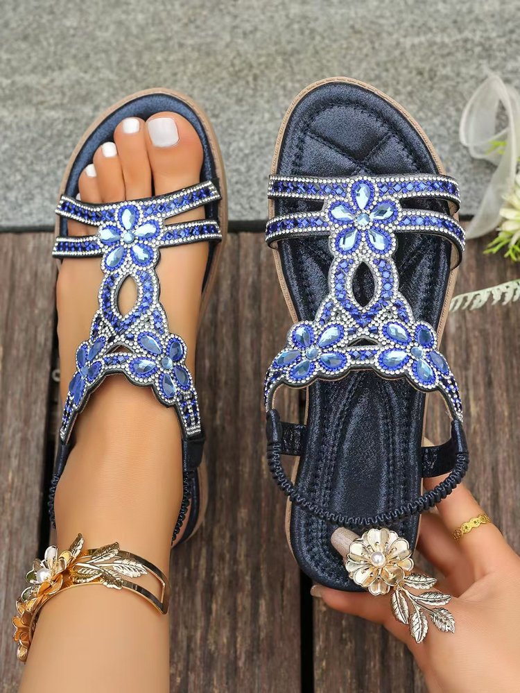 ✨ Women's Bohemian Rhinestone Sandals – Ultimate Comfort, Elastic Strap & Summer Elegance