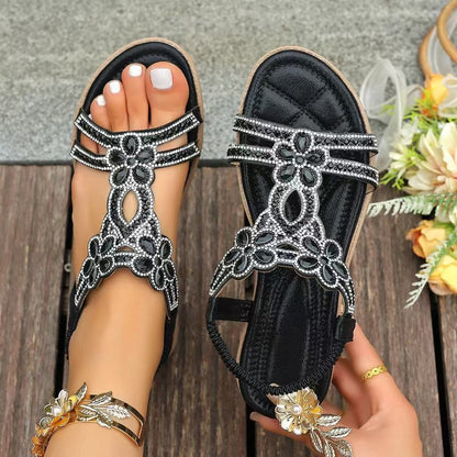 ✨ Women's Bohemian Rhinestone Sandals – Ultimate Comfort, Elastic Strap & Summer Elegance