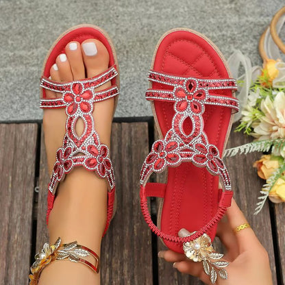 ✨ Women's Bohemian Rhinestone Sandals – Ultimate Comfort, Elastic Strap & Summer Elegance