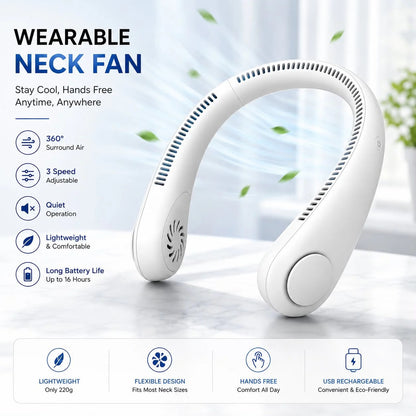 💨Vaneless Neck Hanging Fan – Rechargeable Hands-Free Personal Cooling Fan with 3 Speed Modes